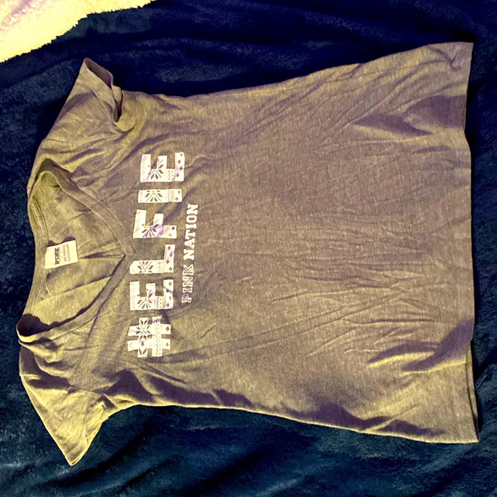 Victorias Secret PINK size Small v-neck Grey & White Top